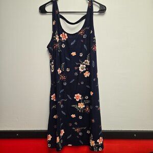 Mudd Floral Bareback Sleeveless Sun Dress Hawaiian Soft Stretch XL Navy Blue